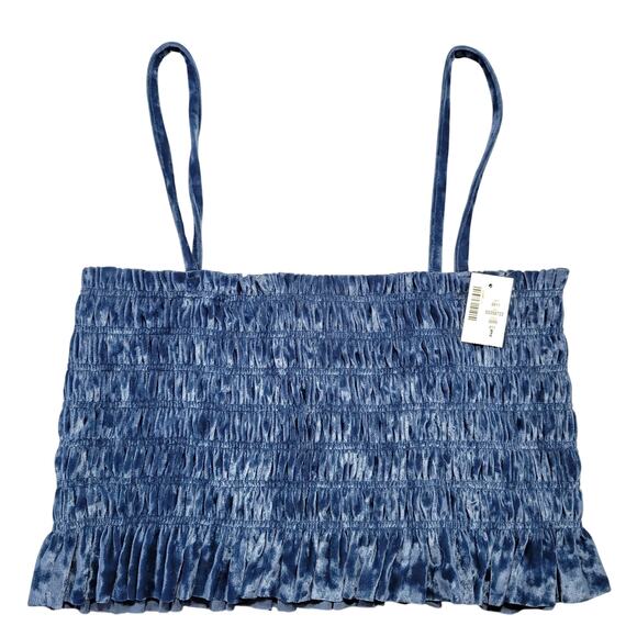 Aeropostale Blue Halter Top Stretch Velvety Crop Shirt Strappy NEW Womens Size L - Picture 1 of 6